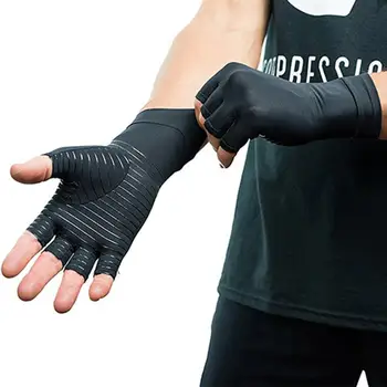 1 пара Женщины Мужчины Медное волокно Терапия Компрессионные перчатки Рука Артрит Боль в суставах Облегчение боли Половина Полный Палец Терапия Перчатки Запястье