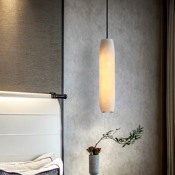 1 шт. Роскошный подвесной светильник из испанского натурального мрамора для спальни Прикроватная длинная подвесная линия Маленькая светодиодная люстра E27 подвесные лампы