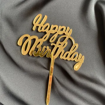  10 шт. mirrror акриловое золото черный с днем рождения торт топпер флаг свадьба дети день рождения торт украшения