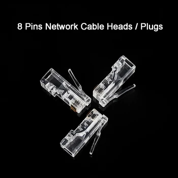 100PCS Ethernet Кабель Модульный Разъем RJ-45 Сетевой разъем Подходит для UTP 8P8C Cat5 Cat5e Сетевой кабель Кристаллические головки