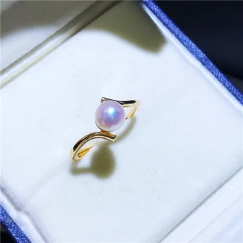 18-каратное позолоченное модное открытое кольцо AAAA+++ 6-7 мм 8-9 мм 7-8 мм Натуральное белое кольцо с лотосом, серебро S925- подарочная коробка