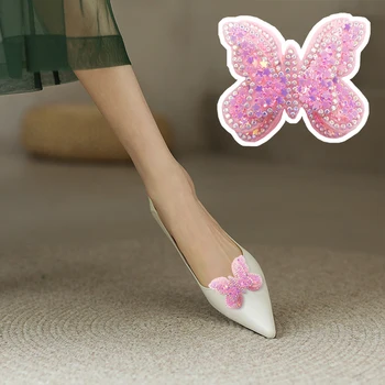 2 шт. Блестящие бабочки Зажимы для обуви Пайетки Горный хрусталь Аксессуары для обуви Съемные 3D украшения для обуви DIY Пряжка для обуви для девочек