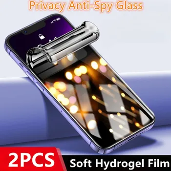 2 шт. Гидрогелевая пленка для iPhone 11 12 13 14 15 Pro Max Plus Конфиденциальность Anti-Spy Full Cover Glass Защитная пленка для экрана для iPhone 15 Pro