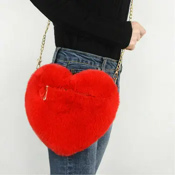 2021 Новые женские модные сумки в форме сердца Женская цепочка Сумка-мессенджер Плюшевая любовная сумка через плечо Подарок на День святого Валентина
