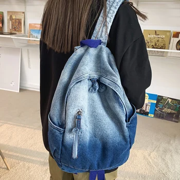 2022 Новый джинсовый женский рюкзак Ретро Дорожная сумка Сумка большой емкости Школьная сумка для студентов колледжа Школьные сумки для девочек-подростков Rugtas