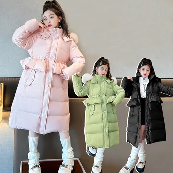 2023 Мода Одежда для девочек Зимние теплые пуховые хлопковые куртки Детская одежда Парка Подростковые пальто Утолщение Детская верхняя одежда с капюшоном