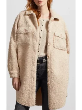 2023 Новое зимнее женское пальто Модный воротник-поло больших размеров Длинный рукав Чистый белый Теплое длинное однобортное шерстяное пальто