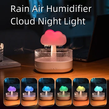 2023 Увлажнитель ночного света дождевого облака со звуком капли дождя и 7-цветным светодиодным диффузором эфирного масла Ароматерапия