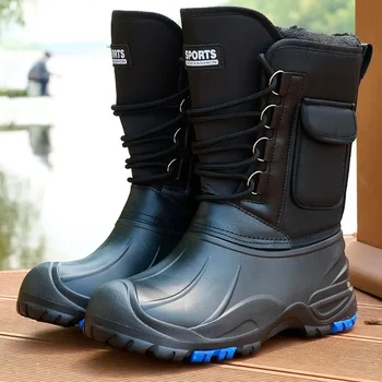 2024 Зимняя хлопчатобумажная обувь водонепроницаемая со стальными гвоздями для снежного альпинизма Мужские рыбацкие ботинки с плюшевой утолщенной теплой обувью