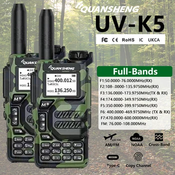 2PCS UVK5 Walkie Talkie Quansheng UV-K5 AM FM-радио 50-600 МГц Полнодиапазонное зарядное устройство USB-C DTMF Scrambler NOAA UVK6 Любительское двустороннее радио
