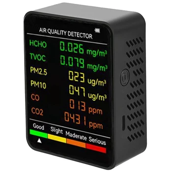 2X 6 в 1 PM2.5 PM10 HCHO TVOC CO CO2 Детектор качества воздуха CO CO2 Монитор формальдегида CO Тестер качества воздуха в офисе, черный