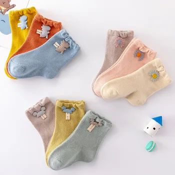3 пары/лот Детские хлопчатобумажные носки Мультфильм Патч Носки Носки для мальчиков Носки для девочек Мягкие носки для новорожденных Детская одежда