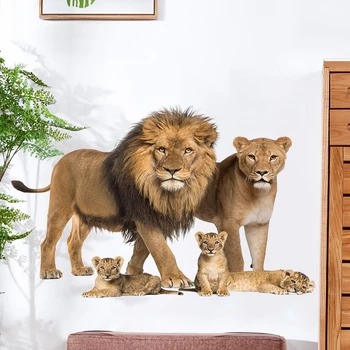 3D Животное Тигр Леопард Лев Слон Наклейка на стену Детская комната Самоклеящиеся водонепроницаемые обои Наклейка на стену гостиной