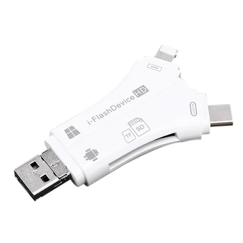 4 в 1 I Флэш-накопитель USB Card Reader для Iphone 5 6 7 8 X 11 12 13 14 Для SD TF Card Reader