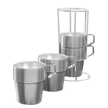 4 шт. Металлические стаканы для питья Походные чашки из нержавеющей стали с держателем Прочный