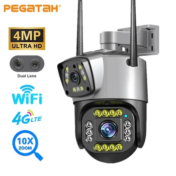 4MP Wifi 4G PTZ-камера HD с двойным объективом 10-кратный зум Наружная безопасность IP-камера AI Обнаружение человека Камеры видеонаблюдения ночного видения