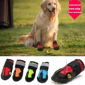 4pcs/set Pet Dog Shoes Светоотражающие водонепроницаемые сапоги для собак Теплый снег Дождь Домашние животные Пинетки Противоскользящие носки Обувь для средней большой собаки