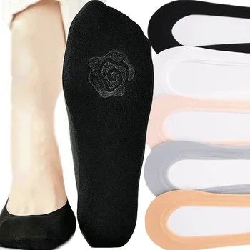 5 пар невидимых женских ледяных шелковых носков для лодок летние силиконовые нескользящие неглубокие носки с неглубоким ртом модные тонкие лодыжки без следов носки