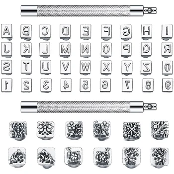  50 штук букв и цифр набор штампов 6 мм алфавит кожаные штампы металлический цветочный узор штамп инструменты с ручкой