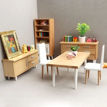 6шт 1/12 кукольный домик мини мебель ресторан микро сцена украшения шкаф стул стол игрушка для ob11