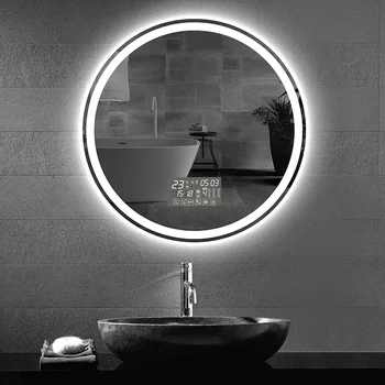 80 см круглое декоративное зеркало для защиты от запотевания в спальне отеля 3-цветная регулируемая подсветка со светодиодным зеркалом для ванной комнаты