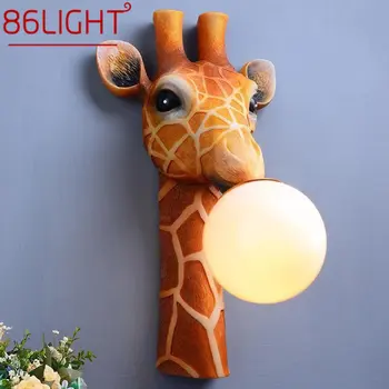 86LIGHT Современный настенный светильник для помещений Светодиодный креативный мультяшный светильник из смолы жирафа для дома детская спальня коридор