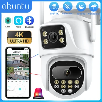 ABUNTU 8 МП 4K PTZ IP-камера Двойной экран Dual Lnes Наружная Wi-Fi камера наблюдения ИК-система ночного видения Интеллектуальное автоматическое отслеживание ICSEE APP