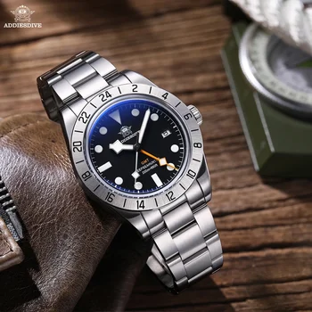 ADDIESDIVE 39 мм GMT Часы Мужские роскошные кварцевые часы Спортивная нержавеющая сталь AD2035 Часы Светящиеся водонепроницаемые для мужчин Relogio