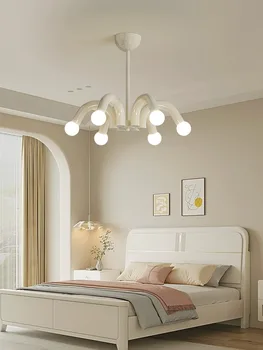 AiPaiTe Люстра из белого / розового / черного железа во французском кремовом стиле для гостиной, столовой, спальни Стеклянная светодиодная люстра