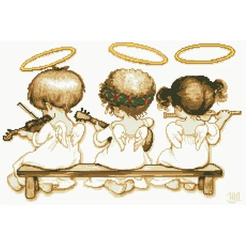 Amishop Gold Collection Прекрасный набор для вышивки счетным крестом Почти идеально 3 маленьких музыкальных ангела играют на скрипке, гитаре