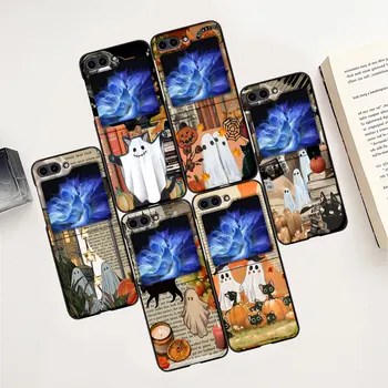 Art Cute Ghost Aesthetic Case для Samsung Galaxy Z Flip5 Черный чехол для телефона для ПК Z Flip 5 5G Hard Luxury Coque Zflip5 Funda Capa