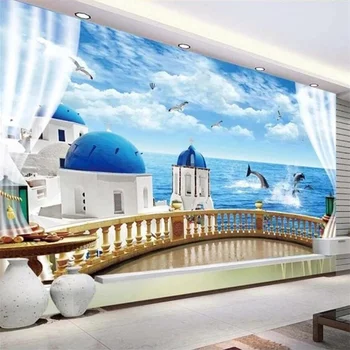 Beibehang Пользовательские обои 3d фреска любовь вид на море балкон пейзаж фон стены гостиная спальня украшение картина обои