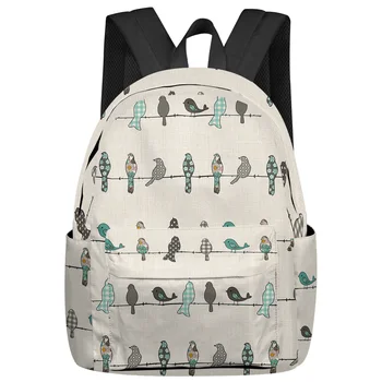 Bird Plaid Flower Teal Grey Student School Bags Ноутбук Custom Backpack Для мужчин Женщин Женский Путешествия Mochila