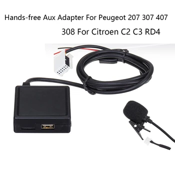 Bluetooth Aux Кабель приемника с USB-микрофоном Адаптер Hands-free Aux для Peugeot 207 307 407 308 для Citroen C2 C3 RD4