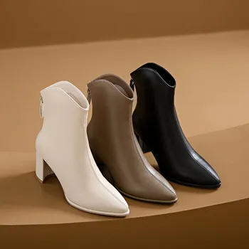 Boots 2023 Коренастые женские модные сапоги на каблуке Web Celebrity Matching Medium Heel Slim Chelsea Ботильоны