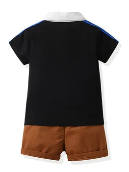  Boys Casual Рубашка с коротким рукавом и однотонные шорты Стильный летний наряд для детей