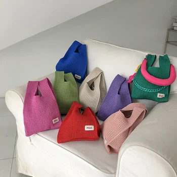 Candy Clolor Вязание крючком Сумка Женские сумки Симпатичные вязаные сумки через плечо для женщин 2022 Candy Color Shopper Tote