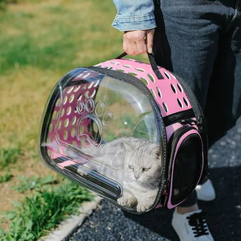 Cat Carrier Bag Портативный рюкзак для транспортировки в клетке для кошек Собака Кошка Сумка Путешествия Питомец Дышащий переноска Прозрачный рюкзак для кошек