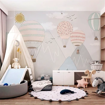 Custom Cartoon Серые обои с воздушным шаром для детской комнаты Простые обои Роспись спальни для мальчиков детский сад домашний декор