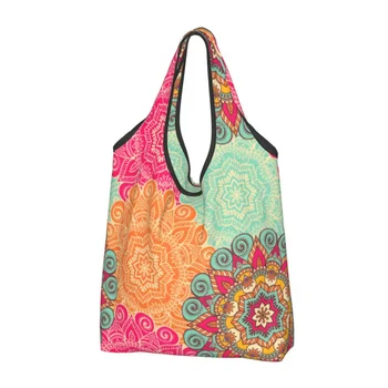 Custom Mandala Flower Deanfun Красочные женские магазины Портативные большие сумки для покупок в продуктовых магазинах
