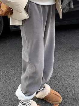 Deeptown Корейский стиль Винтаж Серые спортивные штаны Женские Y2k Эстетические мешковатые брюки оверсайз Повседневные утолщенные широкие брюки-джоггеры