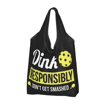 Dink Ответственно смешная сумка для покупок в пиклболе Многоразовые эко-сумки для продуктов Мешки для вторичной переработки большой емкости Моющаяся сумка