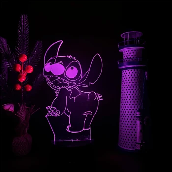 Disney Lilo & Stitch 3D Иллюзия Лампа Аниме Светодиодный Ночник Мультфильм Домашний Декор RGB Lampara Спальня Стол Неоновое освещение Детский подарок