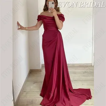 EVON BRIDAL Простое выпускное платье с открытыми плечами Классическое красное атласное вечернее платье с открытой спиной без рукавов на заказ Vestidos De Gala
