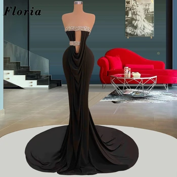 Floria Black Mermaid Длинные вечерние платья для свадеб 2023 Роскошные вечерние платья без рукавов из бисераНастроить коктейльное платье для вечеринки