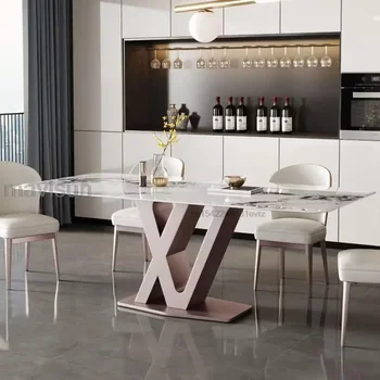 GY13 Прямоугольная каменная плита Столовый стол для столовой Столовая со стальной отделкой Мраморный обеденный стол Mesa Разборчивая кухонная мебель