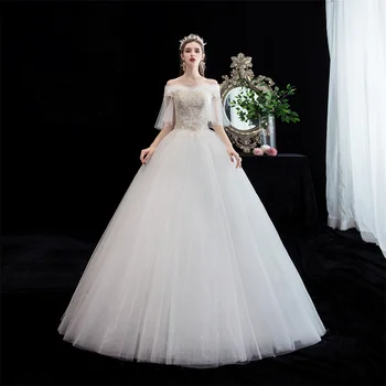 H23 Элегантные свадебные платья принцессы Пышные рукава Кружевные аппликации Иллюзия Свадебное платье на заказ 2023