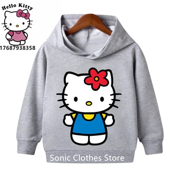 Hello Kitty Kawaii Детская мода Одежда для девочек Осень Одежда для мальчиков Костюм для кошек Детские толстовки для малышей Повседневные спортивные костюмы