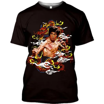 Hot Bruce Lee Print Летняя мужская футболка с круглым вырезом Повседневная футболка с коротким рукавом Футболки оверсайз Мода Уличная одежда Тренд Мужская одежда