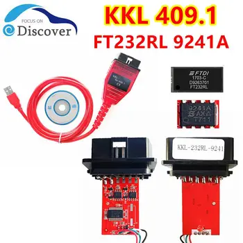 KKL 409.1 Красная печатная плата FT232RL 9241A Настоящий чип USB Tool OBD2 USB Диагностический кабель 409 KKL для AUDI / VW